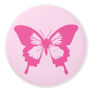 Butterfly sketch, light pink and fuchsia ceramic knob