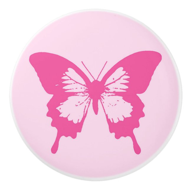 Butterfly sketch, light pink and fuchsia ceramic knob (Front)