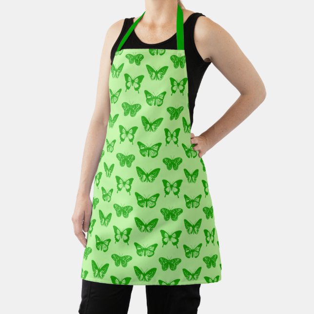 Butterfly Sketch, Lime and Emerald Green  Apron (Insitu)