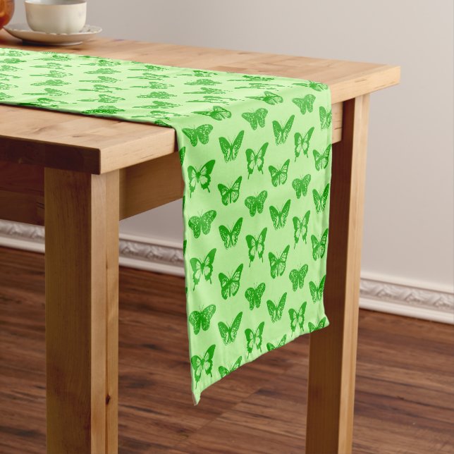 Butterfly Sketch, Lime and Emerald Green  Short Table Runner (In Situ)