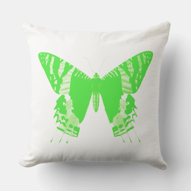 Butterfly sketch, lime green cushion (Front)