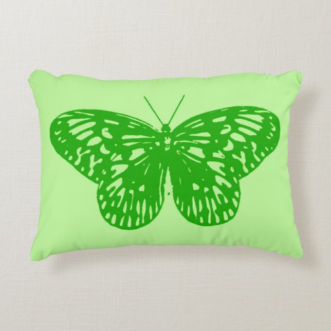 Butterfly sketch, lime green decorative cushion (Front)