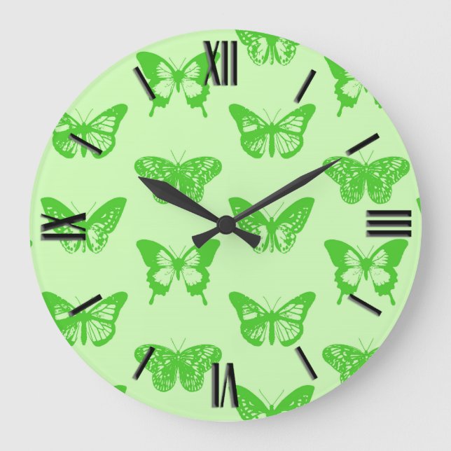 Butterfly sketch,  lime green large clock (Front)