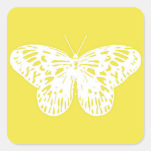 Butterfly sketch, mustard yellow and white square sticker