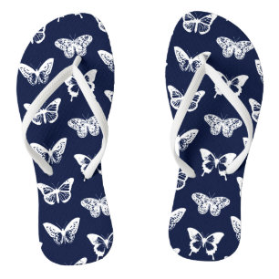 Butterfly sketch, navy blue and white jandals
