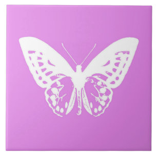 Butterfly sketch, orchid and white tile