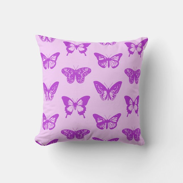 Butterfly sketch, orchid pink and violet cushion (Front)