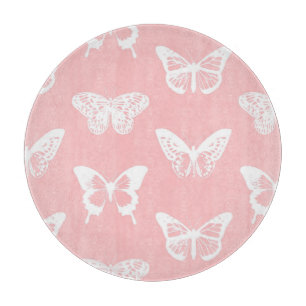 Butterfly sketch, shell pink and white cutting board