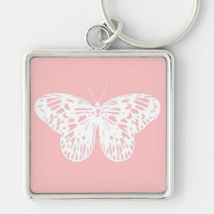 Butterfly sketch, shell pink and white key ring