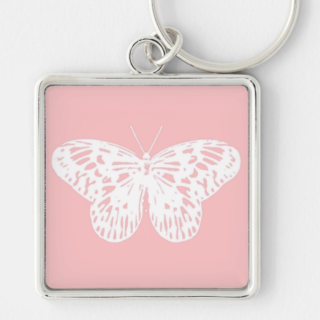 Butterfly sketch, shell pink and white key ring (Front)