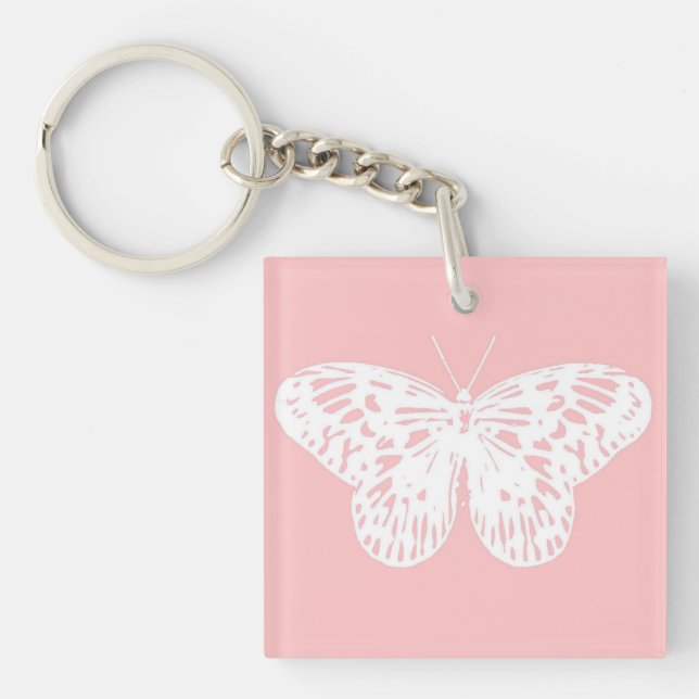 Butterfly sketch, shell pink and white key ring (Front)