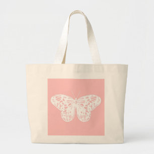 Butterfly sketch, shell pink and white large tote bag
