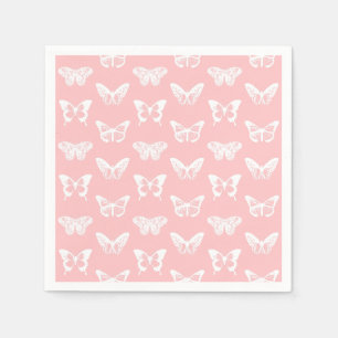 Butterfly sketch, shell pink and white napkin