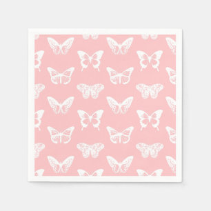 Butterfly sketch, shell pink and white napkin