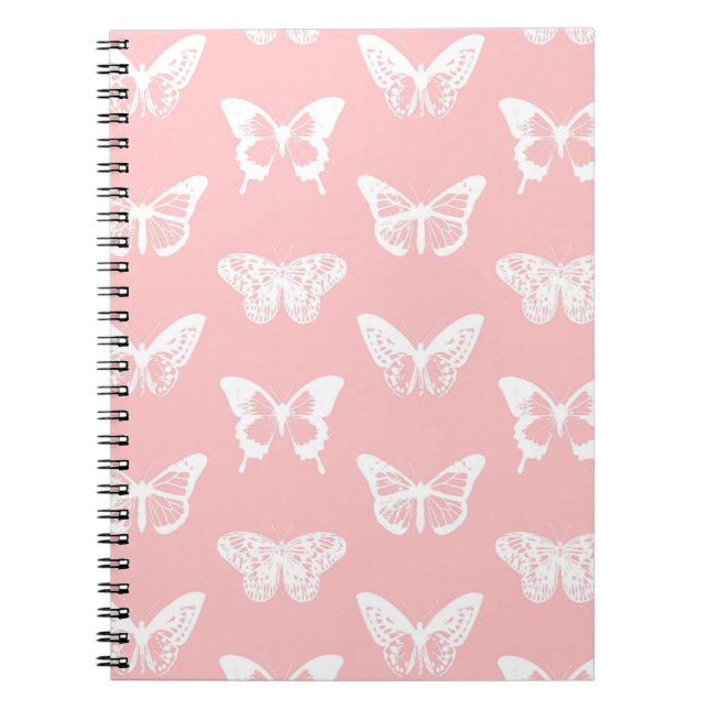 Butterfly sketch, shell pink and white spiral notebook (Front)
