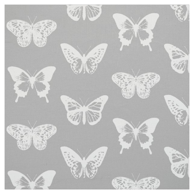 Butterfly sketch, silver grey and white fabric (Swatch)