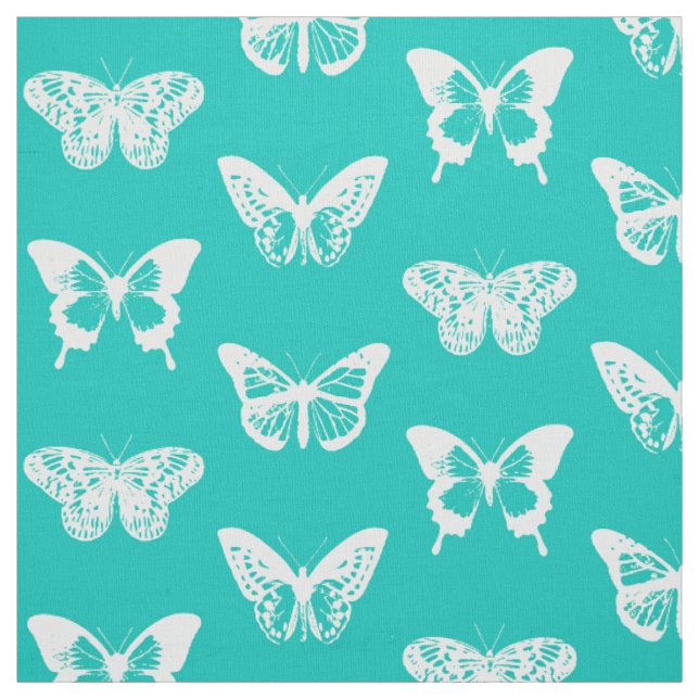 Butterfly sketch, turquoise and white fabric (Swatch)