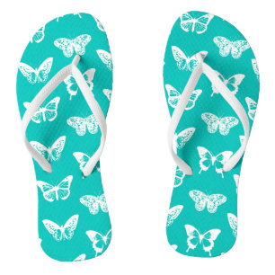 Butterfly sketch, turquoise and white jandals