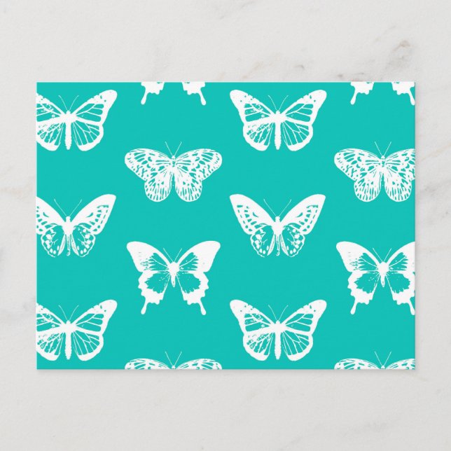 Butterfly sketch, turquoise and white postcard (Front)