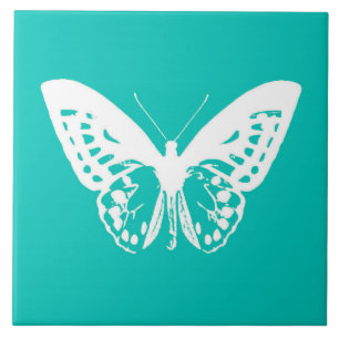 Butterfly sketch, turquoise and white tile