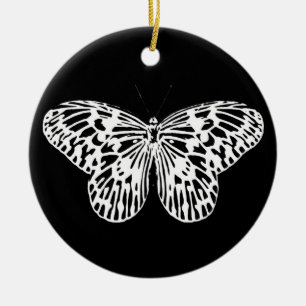 Butterfly sketch, white and black ceramic tree decoration