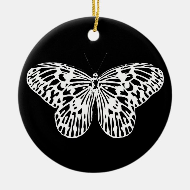 Butterfly sketch, white and black ceramic tree decoration (Front)