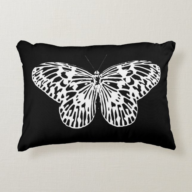 Butterfly sketch, white and black decorative cushion (Front)