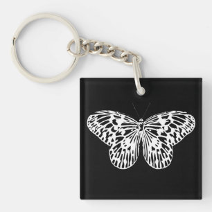 Butterfly sketch, white and black key ring