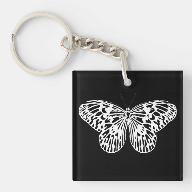 Butterfly sketch, white and black key ring (Front)