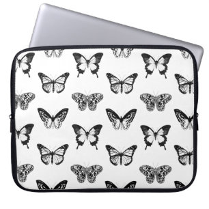 Butterfly sketch, white and black laptop sleeve