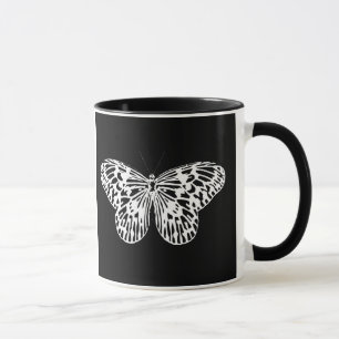 Butterfly sketch, white and black mug