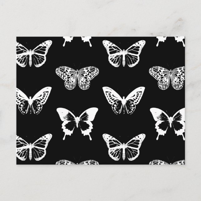 Butterfly sketch, white and black postcard (Front)