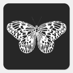 Butterfly sketch, white and black square sticker