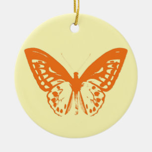 Butterfly sketch, yellow and orange ceramic tree decoration
