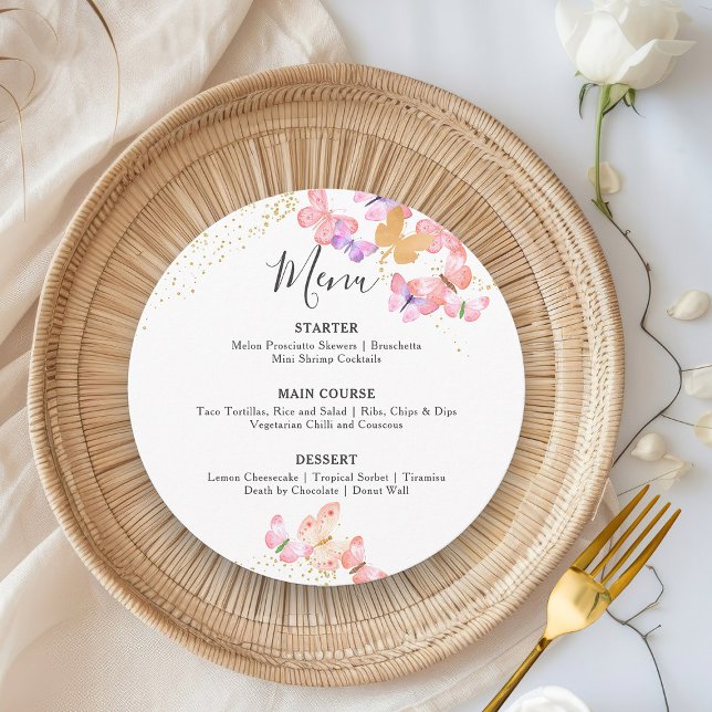 Butterfly Skies Coral Gold Confetti Round Menu (Menu from my Butterfly Skies collections)