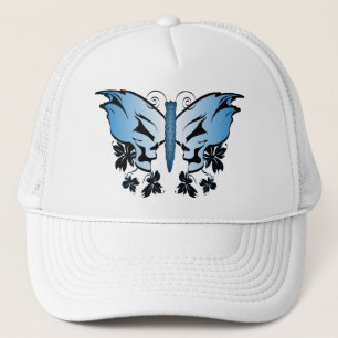 Butterfly Skull Blue Trucker Hat