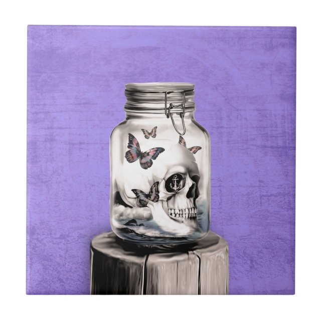 Butterfly skull in jar. Lost thoughts. Tile (Front)