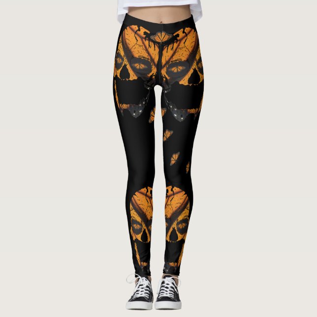 Butterfly Skull Leggings - Monarch Butterfly Skull (Front)