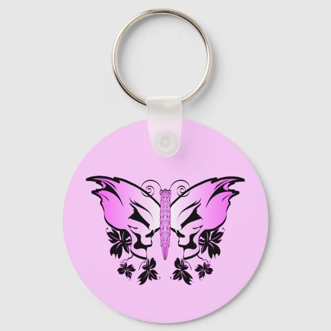 Butterfly Skull Pink Key Ring (Front)