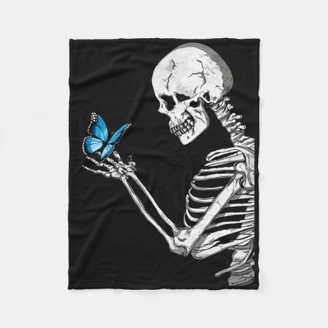 Butterfly Skull Skeleton Retro Halloween  Fleece Blanket (Front)