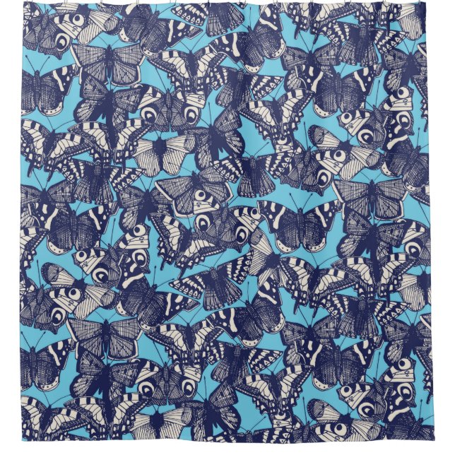 butterfly sky blue shower curtain (Front)