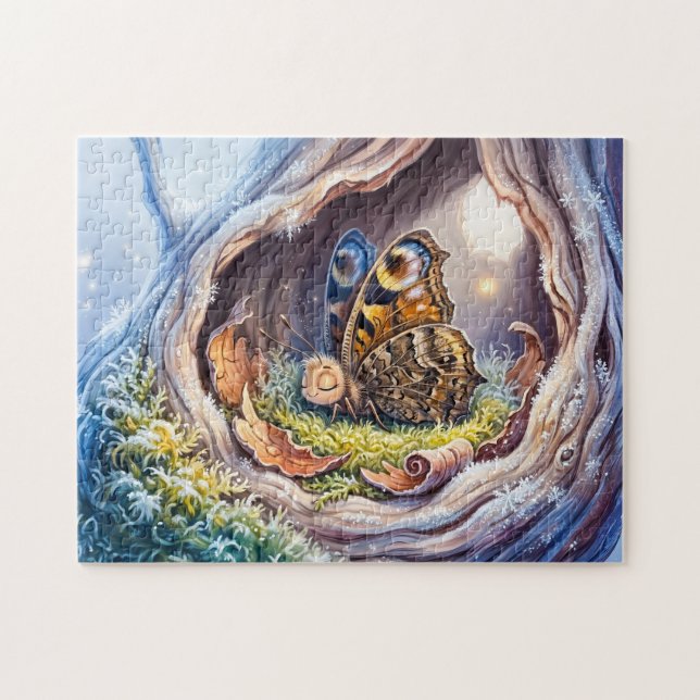 Butterfly Sleeping in Tree Hollow During Winter Do Jigsaw Puzzle (Horizontal)