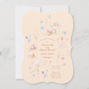 Butterfly & Soft Floral Girls Third Kids Birthday Invitation