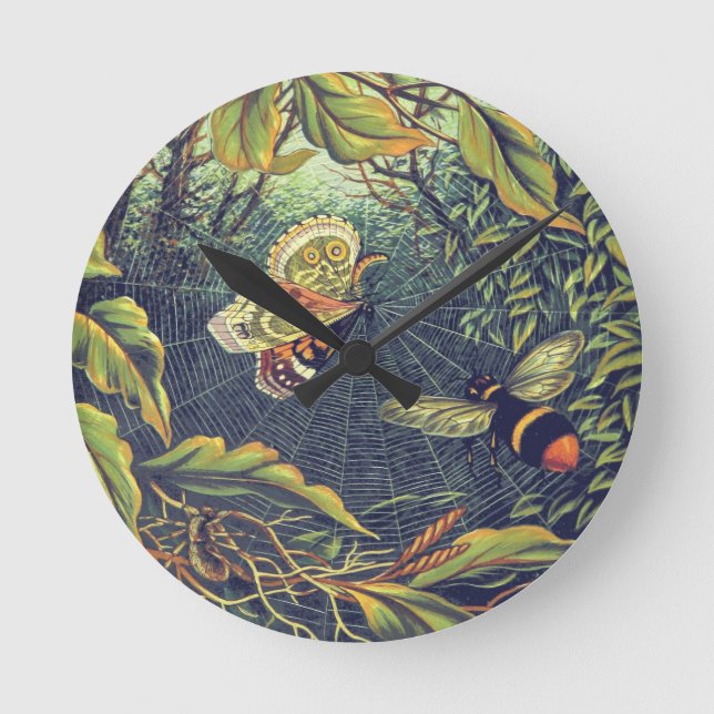 Butterfly spiderweb bee vintage garden round clock (Front)