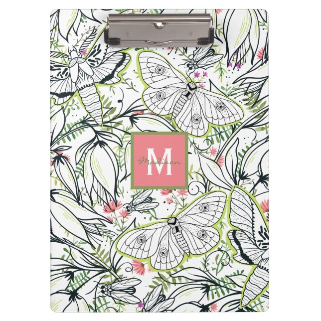 Butterfly Spring Floral Monogram School Clipboard (Front)