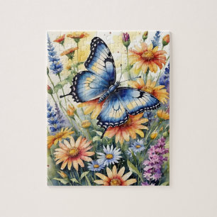 Butterfly Spring Meadow Wildflowers Watercolor Jigsaw Puzzle