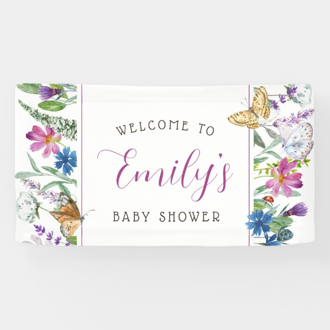 Butterfly Spring Wildflower Baby Shower Banner (Horizontal)