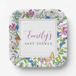 Butterfly Spring Wildflower Baby Shower Sign Paper Plate