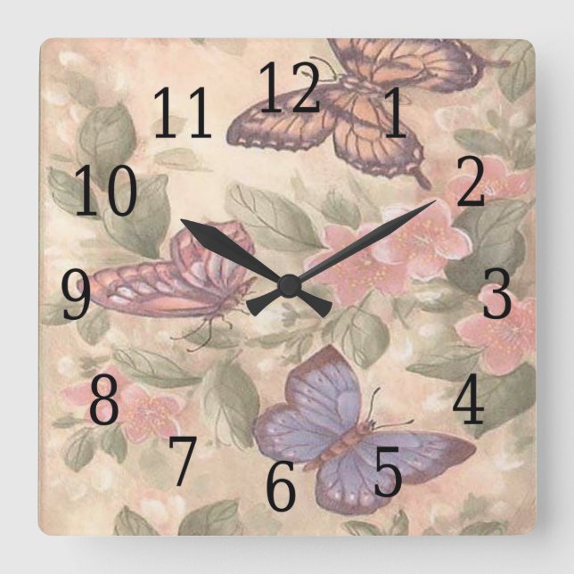 Butterfly Square Clock (Front)