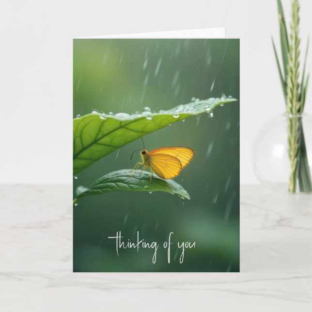 Butterfly Staying Dry Under a Leaf Card (Front)